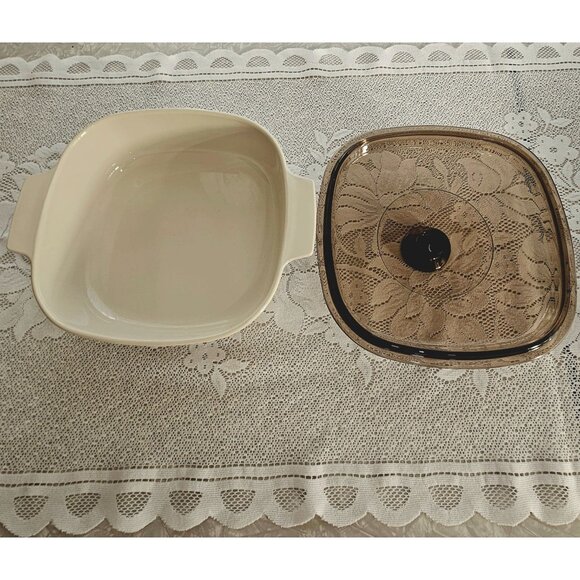 Corelle Symphony Casserole Dish Lid 8.5" amber lid cream vtg 2lt/qt blue orange - Picture 4 of 8